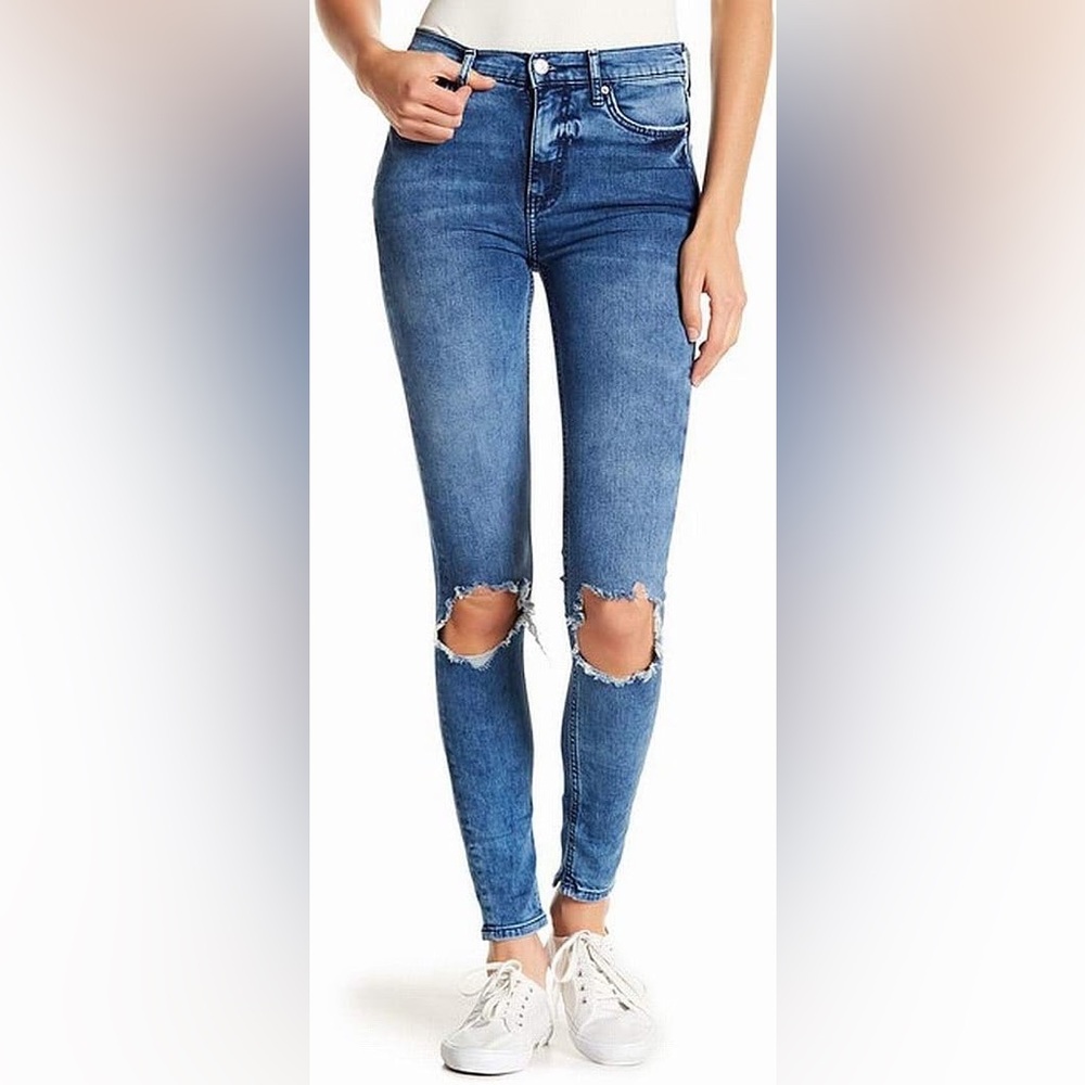 Free People Blue Ripped Skinny Jeans